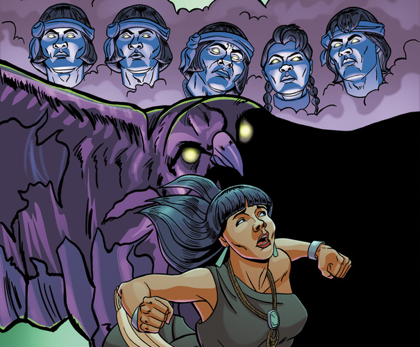 Detail from "Laguna Woman #1" comic in "Super Indian Volume Three," 2024.